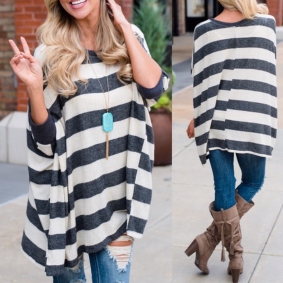 #19 Cozy Striped Oversized Dolman Sleeve Top - Picture 3 of 5